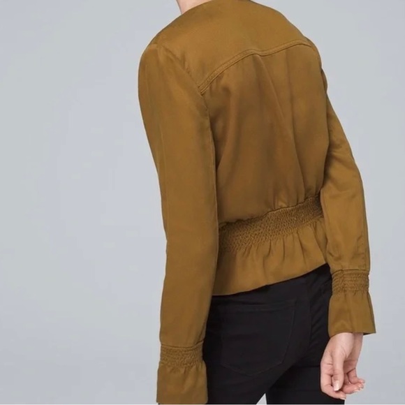 WHBM Smocked peplum soft feminine jacket in bronze brown - XXS - Picture 3 of 7